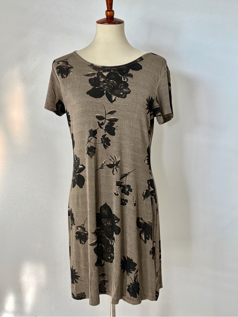 Brown and Black Floral Midi Dress